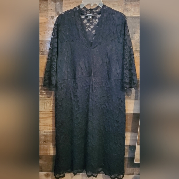 Karen Kane Black Dress Lace Overlay Scallop Hem Cocktail Holiday Party NYE Sz 2X - Picture 9 of 13